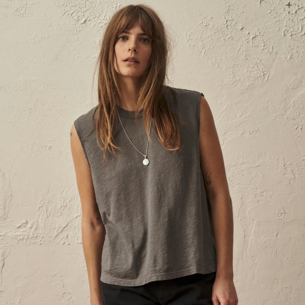 Slub Muscle Tank in Faded Black Venice Wash